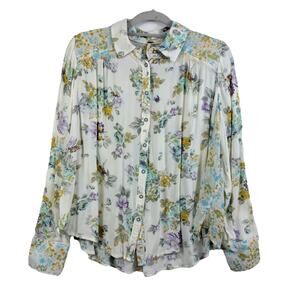 Free People Hold On To Me Printed Button Up Shirt Medium Mixed Media Floral Boho